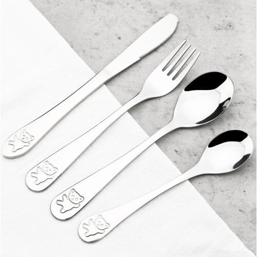 Cartoon Pattern Spoon Fork Knife Dinnerware Set Kids 18/10 Stainless Steel Cutlery Baby Learning Eating Habit Children Tableware