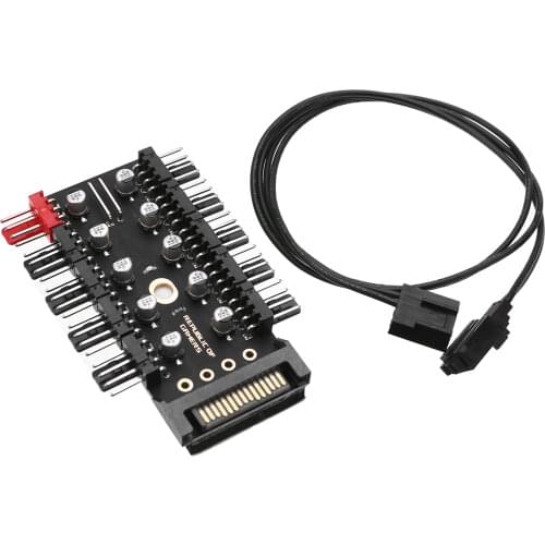 Black 1 To 10 SATA Cooler Cooling Fan Hub Spliter 4Pin PWM Cable 12V Power Supply Adapter Controller For PC Ming Computer Access
