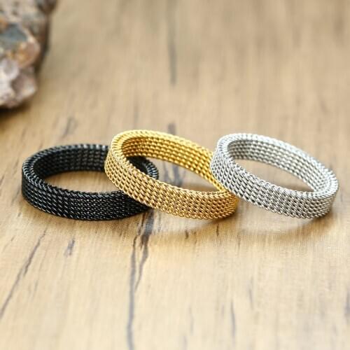 Modyle New Fashion 4mm/10mm Black Gold Silver Color Stainless Steel Mesh Wedding Brand Ring for Men Woman Wholesale