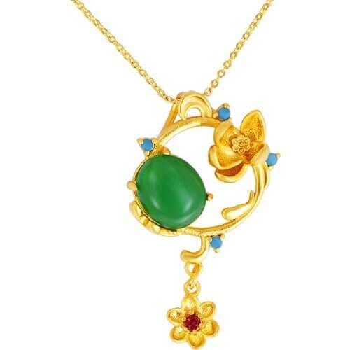 Natural Green Hetian Jade Flower Pendant Necklace 925 Silver Amulet Fashion Jewelry Gifts for Women