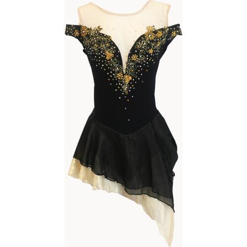 Figure Skating Dress, Ice Skating Skirt,Sleeveless Black Spandex Competition Dresses