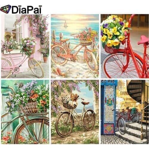 DIAPAI 100% Full Square/Round Drill 5D DIY Diamond Painting "Flower bicycle" 3D Embroidery Cross Stitch Home Decor