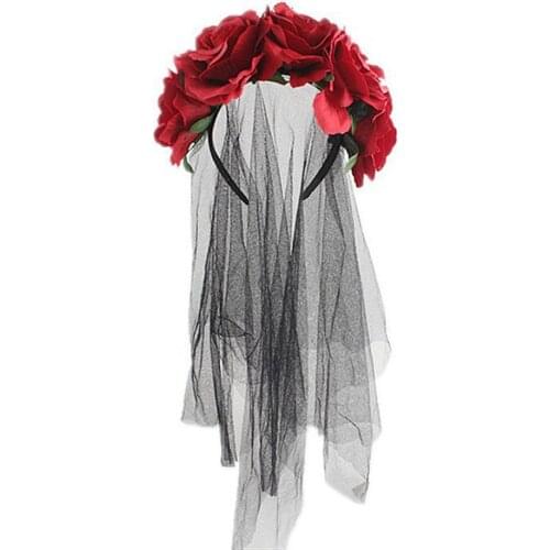 Headband Witch Dress Up Rose Flower Hair Band Net Yarn Veil Party Polyester Fabrics With Flowers Halloween European Beauty