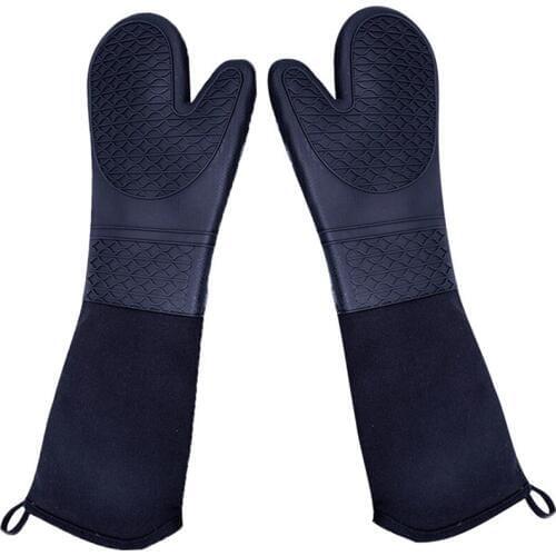 Promotion! Extra Long Silicone Oven Mitts Heavy Duty Commercial Grade Oven Mitts Heat Resistant Bbq Gloves with Quilted Cotton L