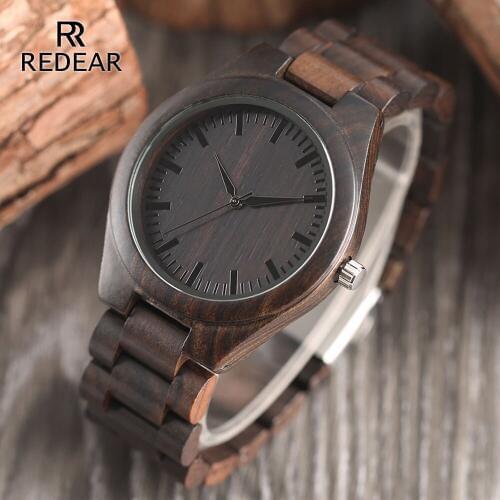 REDEAR Handmade Black Sandalwood Watches Lovers Watches Cool Nature Wood Quartz Automatic Watch in Gift Box Without LOGO