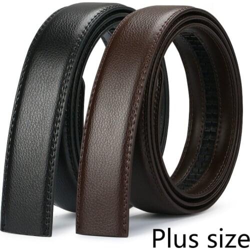 Mens Plus Size Belt Cowhide Leather 150cm Strip Automatic PU Waistband No Buckle 3.5CM Men Jeans Belts Brown Body Lengthened140
