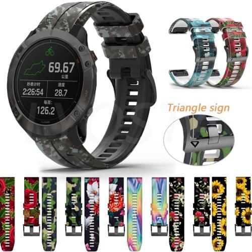 26/22mm Watchband For Garmin Fenix 6 6S 6X Pro 5 5X 5S Plus 3HR 935 MK1 Printing Silicone Band Quick Release Wrist Strap Correa