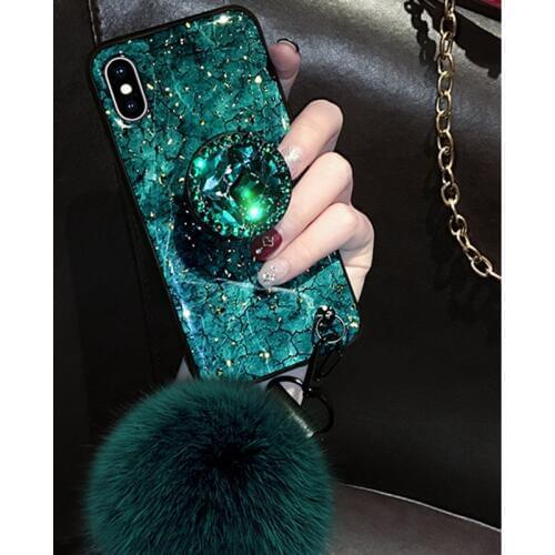 Luxury Fancy Diamond Cute Fox Pompom Flake Case For Samsung A50 A60 A40 A30 A20 A10 M80S M31S A20E A8 A6 Plus A7 A5 2018 A2 Core