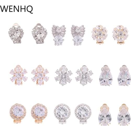 WENHQ Cute Cubic Zircon Clip on Earrings Without Pierced for Women Girl Party Wedding High Quality Geometric Heart Cuff Earring