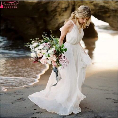 Boho Wedding Dress 2021 Summer A Line Chiffon Backless Beach Bridal Gown Ruffles Bohemian Elegant Simple Bride Dress