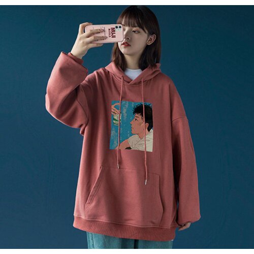Japanese street Harajuku animation printing plus size sports sweater Y2K hooded pullover sweater to keep warm two-dimensional