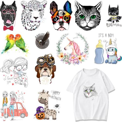 Lovely Animal Iron-on Transfers Heat Transfer Ironing Stickers Kid Clothing T-shirt Cat Girl Thermal Patches Decal DIY Appliques