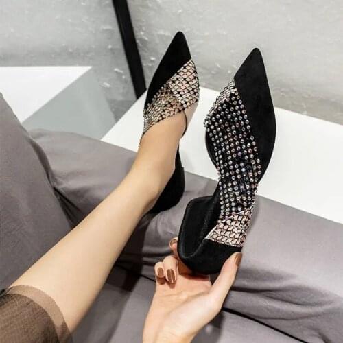 New Sexy Side Hollow Flat Shoes Female Pointed Toe Baotou Rhinestone Hollow Single Shoes Loafers Women Ladies Flat Shoes