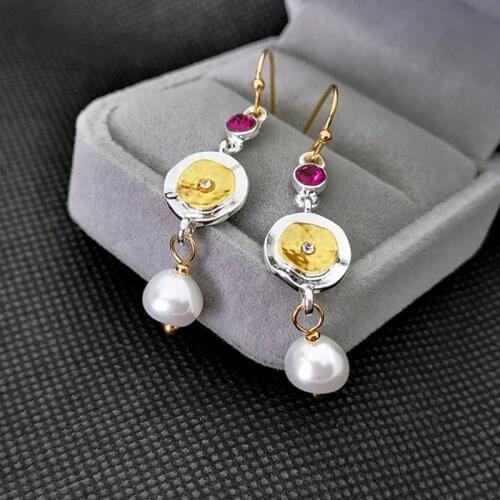Vintage Two-Tone Disc Simulated-pearl Earrings For Women Retro Bohemian Brincos Earrings Bijoux Jewelry Gifts