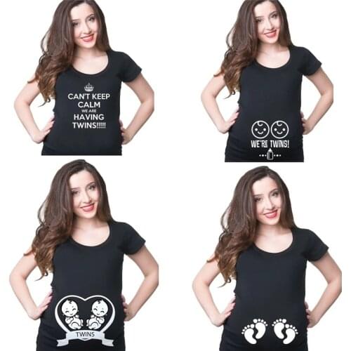 Funny Maternity T-shirt Cute Comfortable Pregnancy T-shirt Twins Pregnancy T-shirt Summer Short Sleeve Tee Shirts Drop Ship