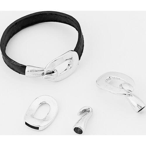 5 Sets 10x2mm Cuff Bracelet Findings Hook Clasp for Flat Leather Or Multi Strand 2mm Round Leather Cord