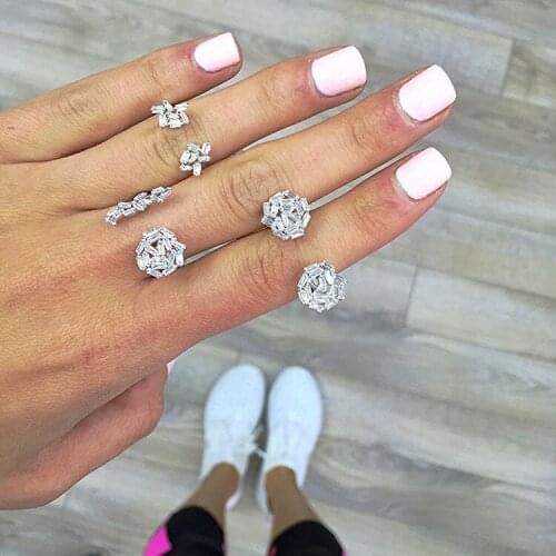 Top new AAA cubic zircon micro paved hollow geometry statement finger rings for women Korean jewelry