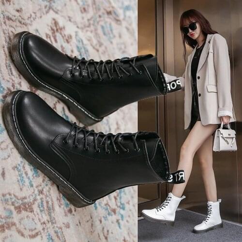 2021 new martin boots female round toe lace-up low-cut short boots female flat-bottom fashion British style womens shoes