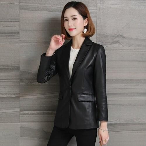 Latest Design Womens Blazer Office Lady Red Black Slim Genuine Sheepskin Real Leather Suits Jacket Coats Autumn Clothes
