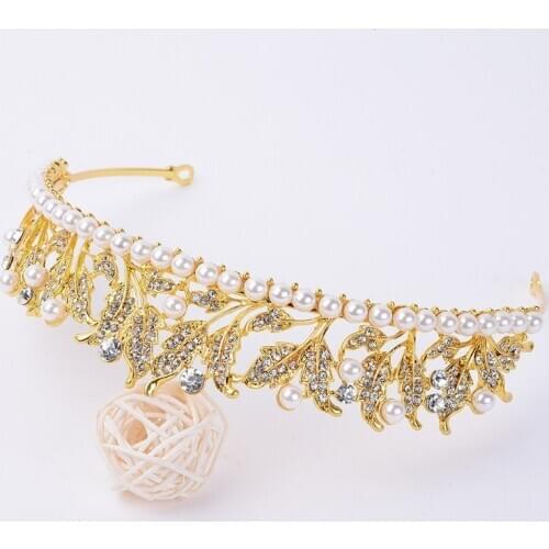 Gold Leaves Wedding Crystal Crown and Tiara Bride Hair Accessories Wedding Crown Head Pieces Diadem Head Jewelry