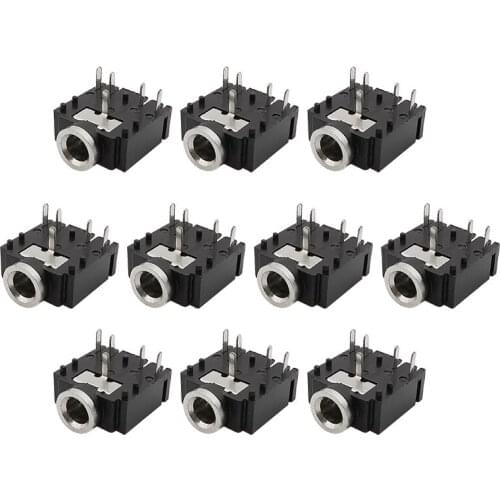 10Pcs PJ-307 3.5mm Stereo Female Jack 5 Pin Audio Headphone Socket Connector PCB 3F07 PJ307 Black