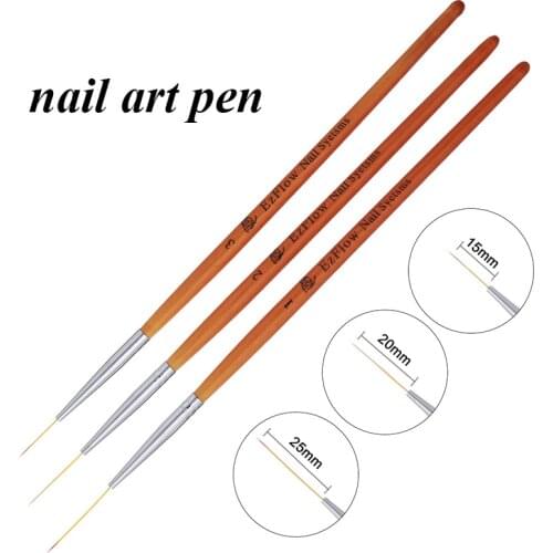 15/20/25mm 3pcs Nail Art Brush Wooden Handle French Lines Stripe Flower Painting Drawing Liner Pen Manicure Tool