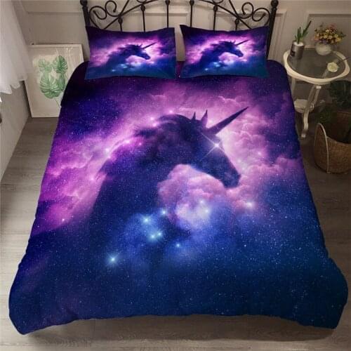 FAMCX GJILY Star Unicorn Duvet Cover Ice Fire Wolf Pattern Decorative 3pcs Blue Dream Catcher Bedding Set With Pillowcase
