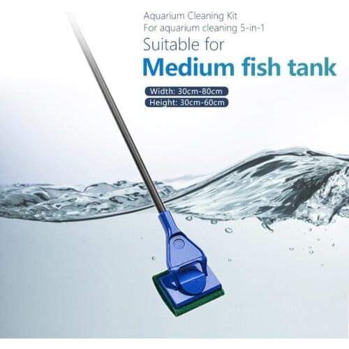 5in1 Aquarium Cleaner Brush Kit Long Handle Fish Glass Tank Cleaning Tools For Home Fishnet Cleaning Dirty