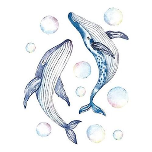 60MM×45MM simulation tattoo stickers waterproof and long-lasting whale life accompanied by literature and art small clear whale