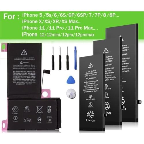 High Capacity Battery For iPhone 8 8p SE 2020 SE2 5 5S 6S 6 7 8 X XR XS Max 11 12 Replacement Batteria For iPhone 6S 6 7 8 Plus