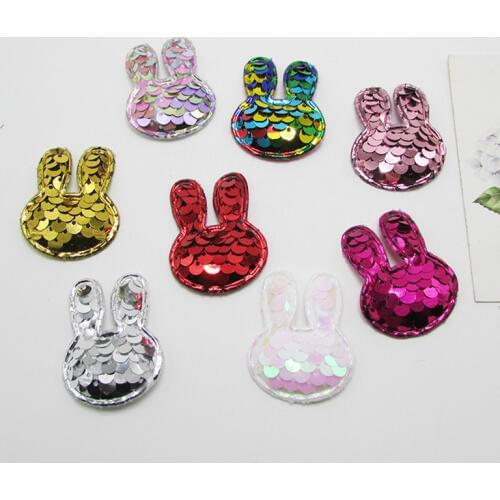 Glitter Paillette Pads Patches Rabbit Head Appliques for Craft Clothes Sewing Supplies DIY Hair Clip Accessories