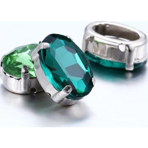 10x14mm Sparkly Peridot Oval Sew on Stones Glass Strass Crystal Rhinestones Flat Back Copper Claws Sew on Clothing Handicrafts