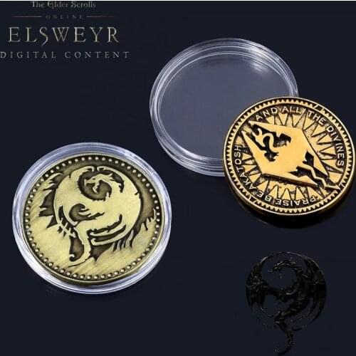 The Elder Scrolls Pendants Online Elsweyr Coin Keychain Drago Logo Ancient Bronze Souvenir Key Chain Women Men Jewelry with Box
