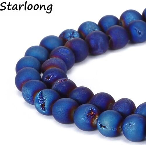 6mm 8mm 10mm 12mm natural stone beads Round Gorgeous Matte Blue frosted Drusy Agata loose Beads For DIY Jewelry making Bracelet
