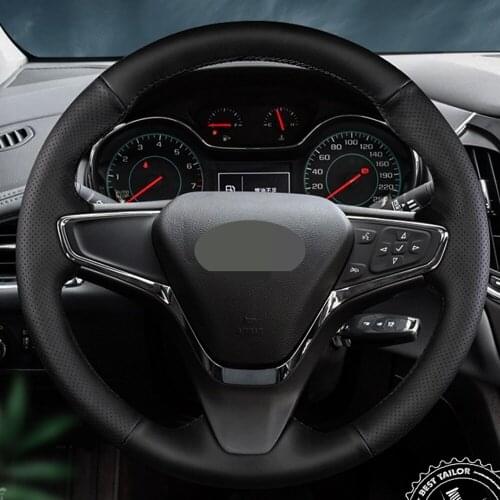 DIY Black Faux Leather Car Steering Wheel Cover For Chevrolet Cruze 2014-2018 Volt 2016 2017 New Cruze Non-slip and breathable