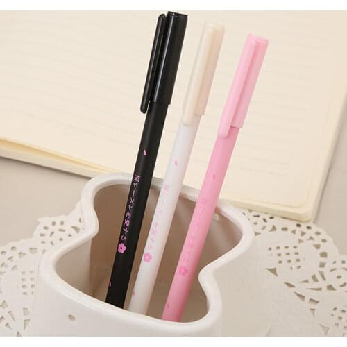 3pcs/set Cherry Blossom Gel Pen 0.5mm Creative Learning Stationery Pink Petal Student Black Office Signature Pen School Supplies