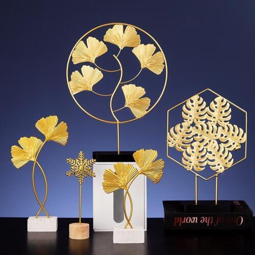 Artificial Plant Ornament Nordic Golden Turtle Back Ginkgo Leaf Shape Crafts Home Living Room Decoration Arrangement Accessories