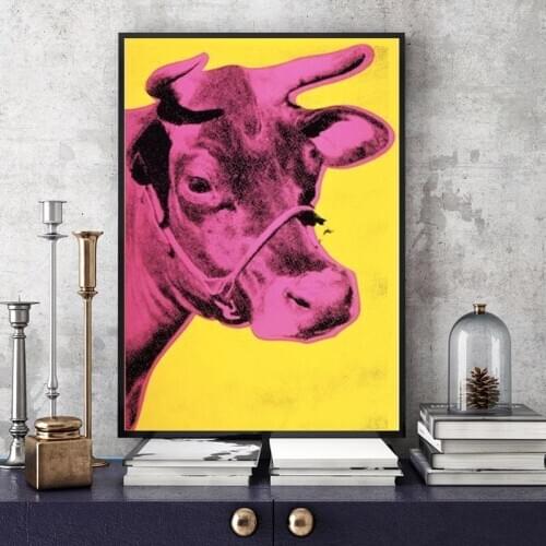 Pink Cow By Andies Warholes Minimalist Art Canvas Poster Painting Oil Wall Picture Print Home Bedroom Decoration