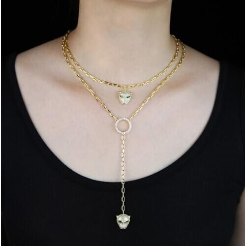 European fashion women jewelry cool animal leopard jaguar pendant choker Y lariat long lady necklace