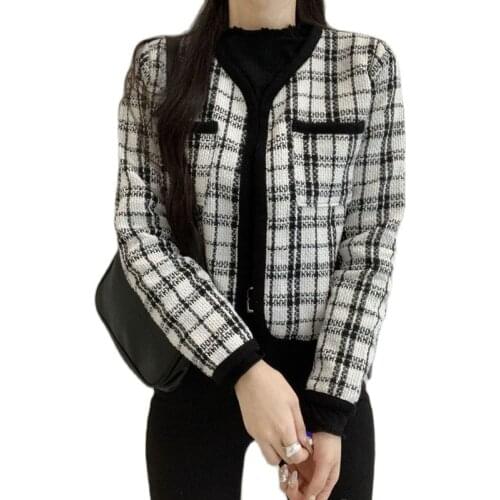 Small Fragrance O Neck Patchwork Jacket Women Korean Tweed Short Coat Femme Elegant Chaquetas Mujer 2021 New Autumn