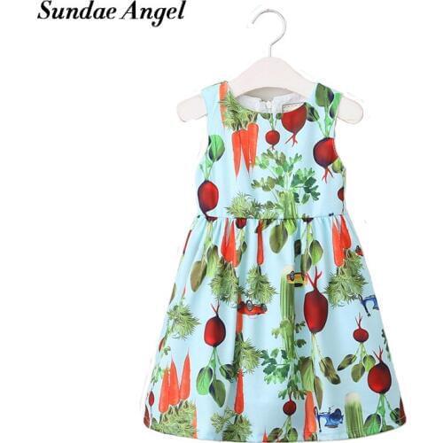 Sundae Angel Summer Dress Girl Round Neck Sleeveless A-line Print Radish Pattern for Girls Dresses Childrens Clothes 3-8 Year