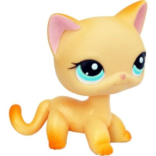 LPS CAT Rea original pet shop toys #339 yellow animal kitty with pink ear blue eyes old original short hair cat child gifts