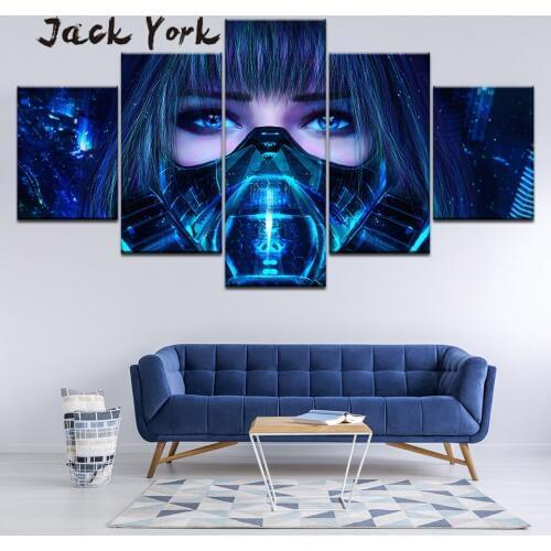 Canvas Painting Mask girl blue eyes 5 Pieces Wall Art Painting Modular Wallpapers Poster Print for living room Home Decor