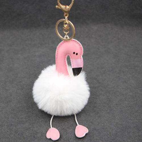 New Golden Flamingo Hair Ball Key Chain 8cm Imitation Rabbit Bag Lovely Lady keychain