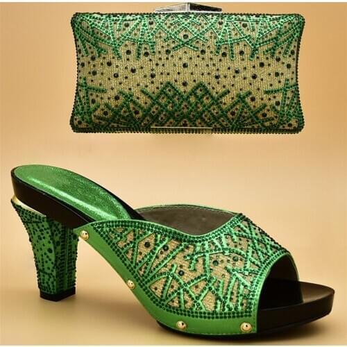 New Arrival African Shoe and Bags Women Italian Nigerian Women Wedding Shoes and Bag Set Decorated with Rhinestone Italian Shoes