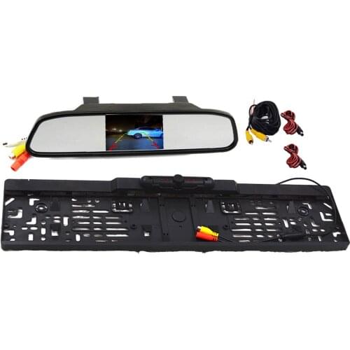 Parking Universal European License Plate Frame Rear View Camera IR Light Reverse with4.3 Inch LCD Car Monitor Mirror for BMW E39