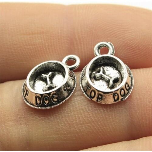 40pcs Charms Dog Bowl Bone 15x10mm Tibetan Bronze Silver Color Pendants Antique Jewelry Making DIY Handmade Craft