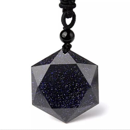 Drop Shipping Blue sandstone necklace pendant Six awn star Necklace pendant Jewelry stone
