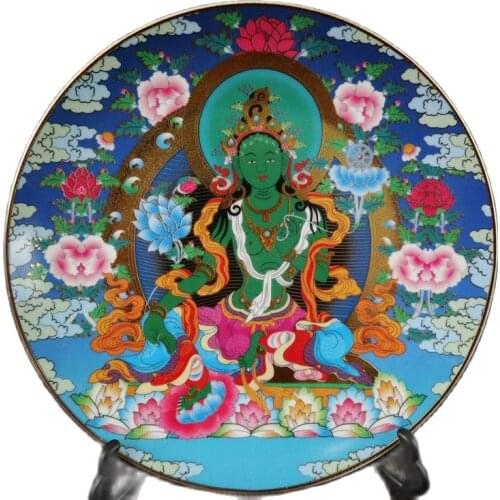 Early collection of gold painted pink Green Tara Buddha appreciation plate Thangka home town living room hand painted Buddha