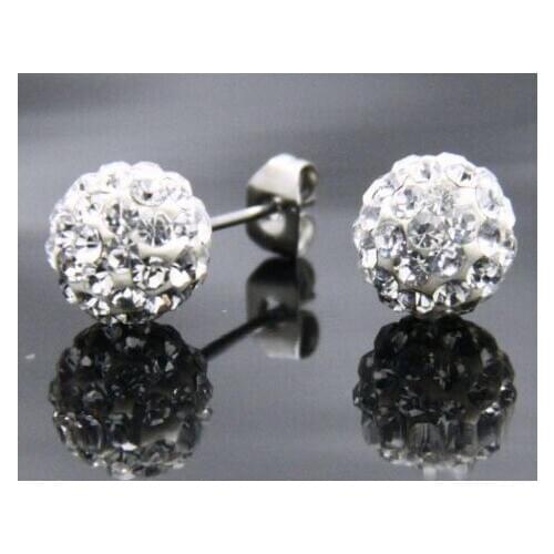 Dre 10mm Clay White Crystal Micro Pave Disco Ball Silver Plated crystal Earrings Stud wholesale crystal